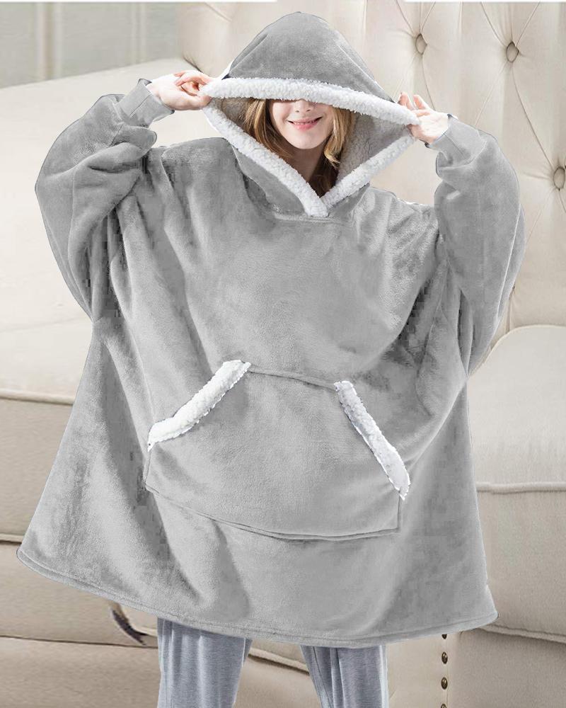 

Plain/ Plaid Pocket Design Fleece Warm Home Sleepwear, Style6