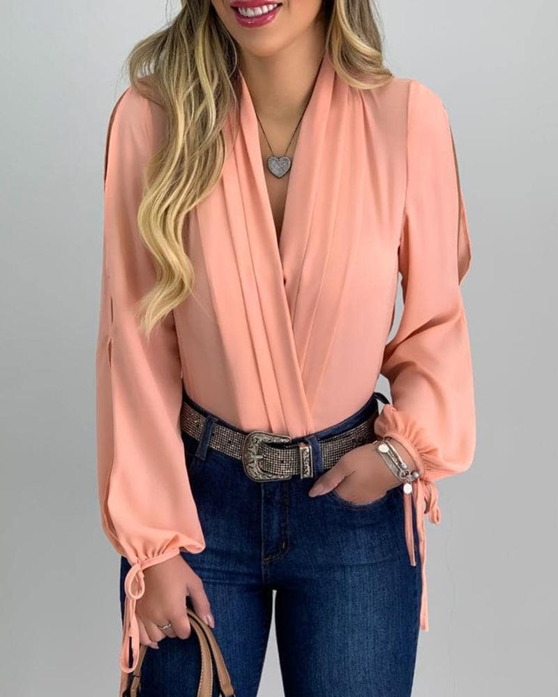 

Brief V Neck Slit Sleeve Bodysuit, Orange