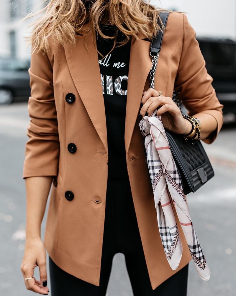 

Solid Double Breasted Blazer Coat, Khaki