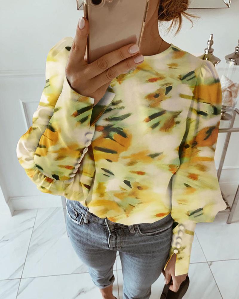 

Abstract Print Lantern Sleeve Blouse, Multicolor