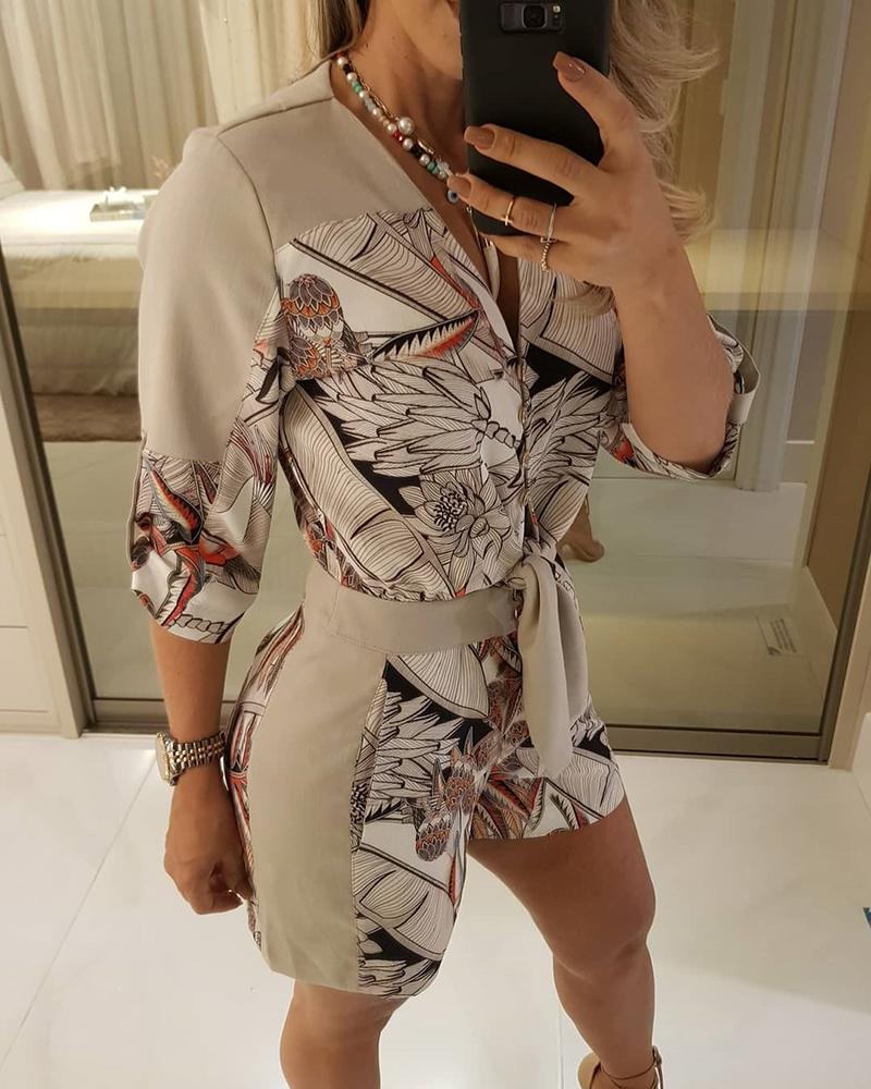 

V Neck Floral Print Romper, Multicolor