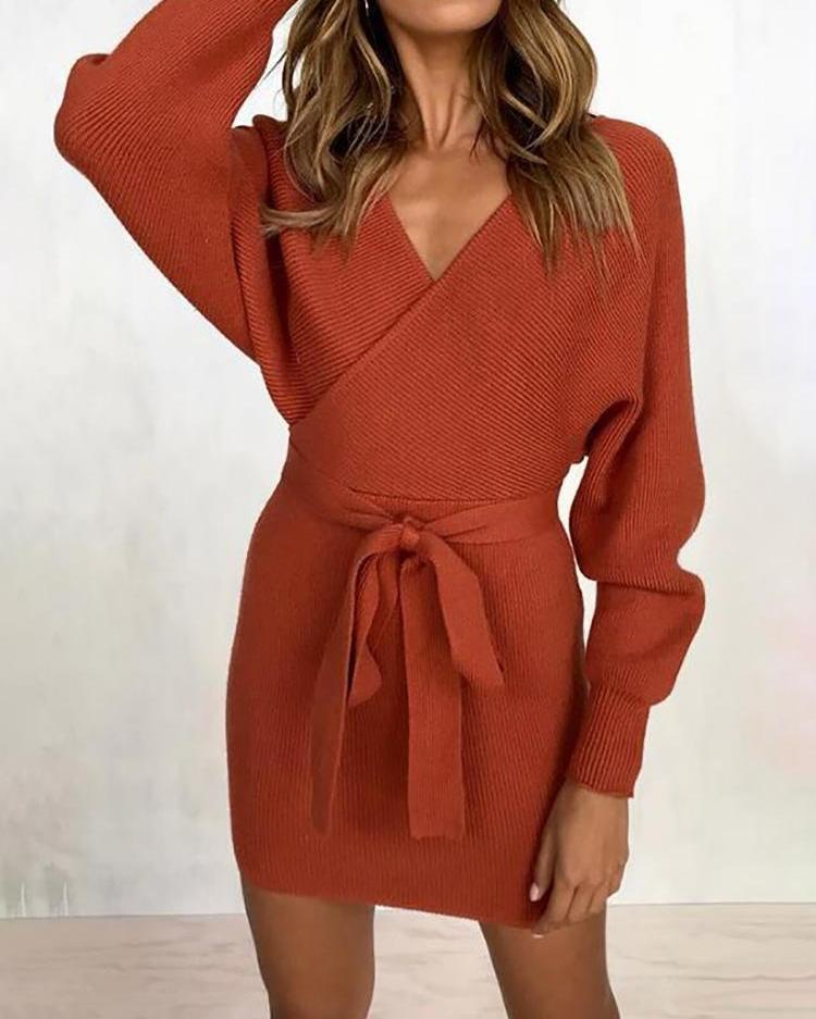 

Cutout Back Tie Waist Wrap Dress, Orange