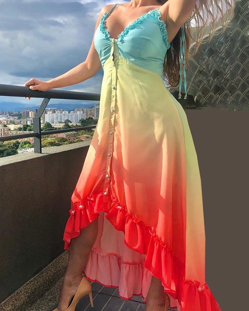 

Gradient Color Tie Dye Print Ruffles Frill Hem Dress, Multicolor