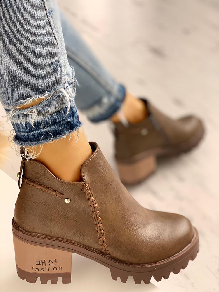

PU Zip Up Side Platfrom Ankle Boots, Brown