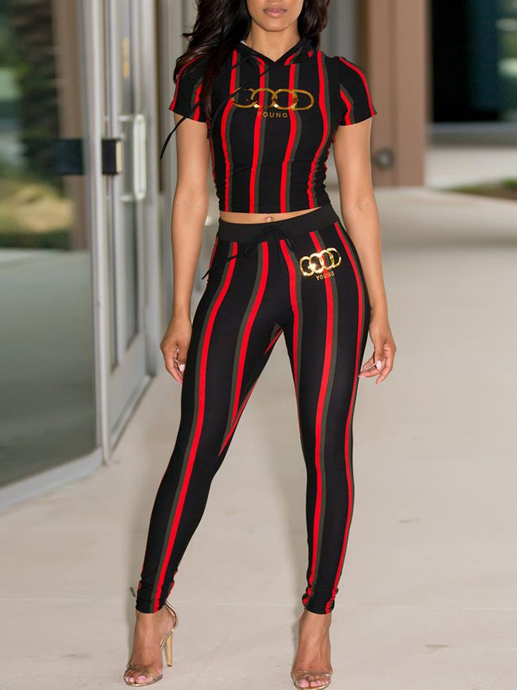 

Striped Crop Hooded And Pants Set