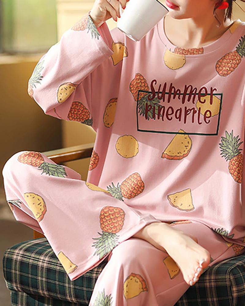 

Long Sleeve Print Pajamas Set, Pink