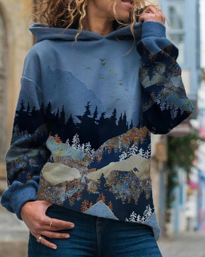 

Halloween Mountain Print Hooded Top, Blue