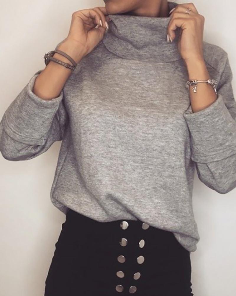 

Solid Long Sleeve Casual Sweatshirt