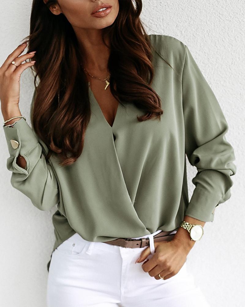 

V Neck Ruched Top, Army green