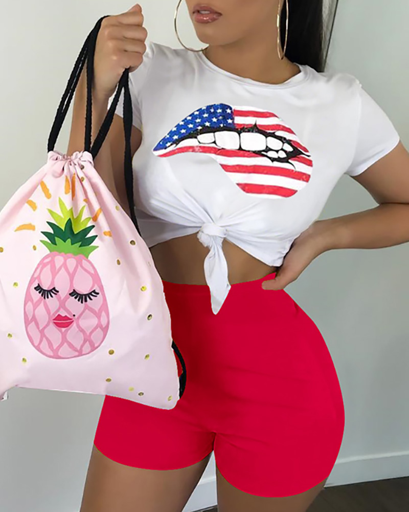 

Cartoon Print Crop Tee & Shorts Set
