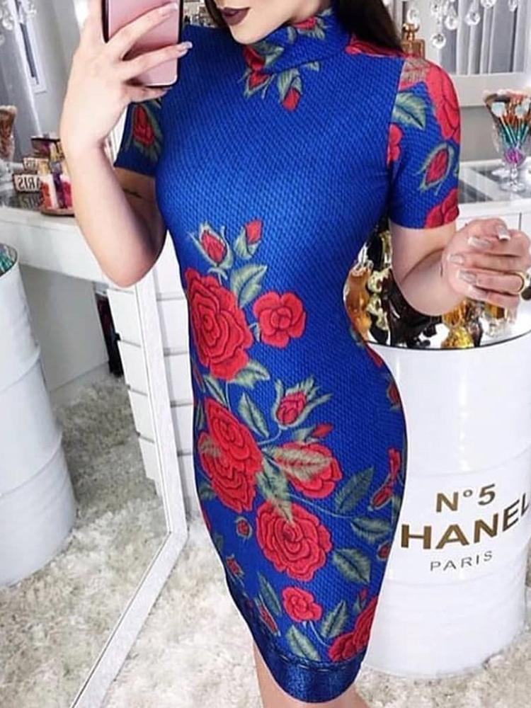 

Floral Print Short Sleeve Bodycon Dress