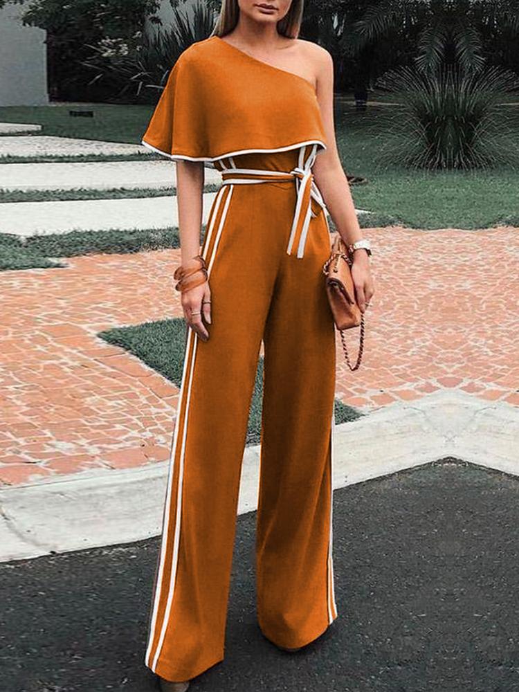 

Contrast Binding One Shoulder Self Belted Jumpsuit