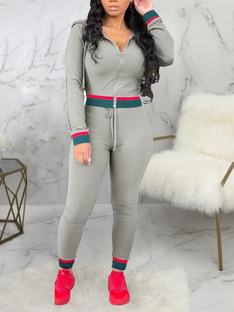 

Stripes Tape Binding Hooded Top & Pant Sets