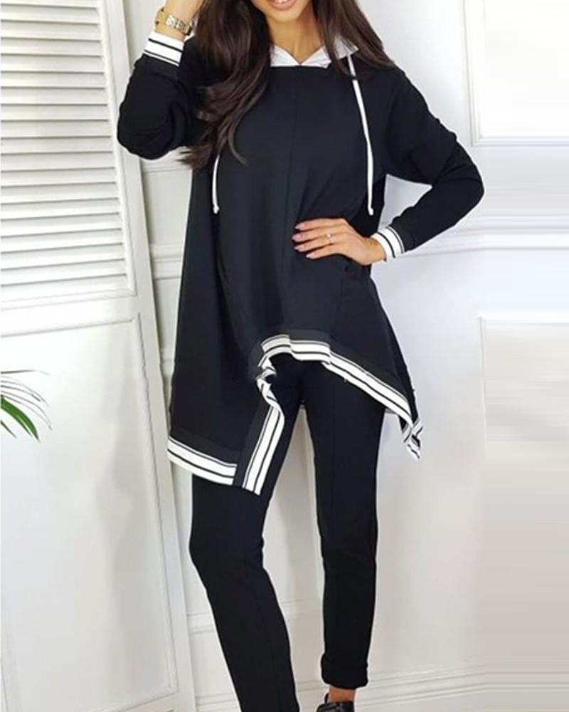 

Drape Front Drawstriing Top, Black