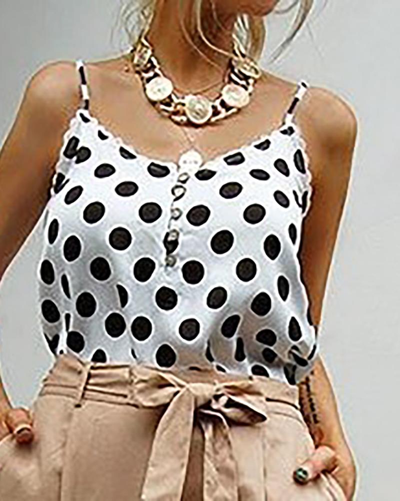 

Polka Dots Button Design Cami Top, White