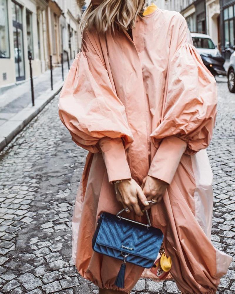 

Solid Round Neck Oversized Dress, Pink
