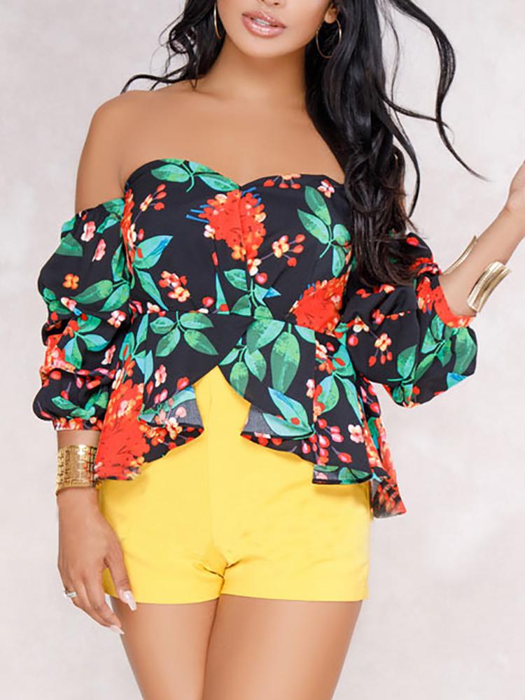 

Sweetheart Floral Off Shoulder Ruffle Blouse, White