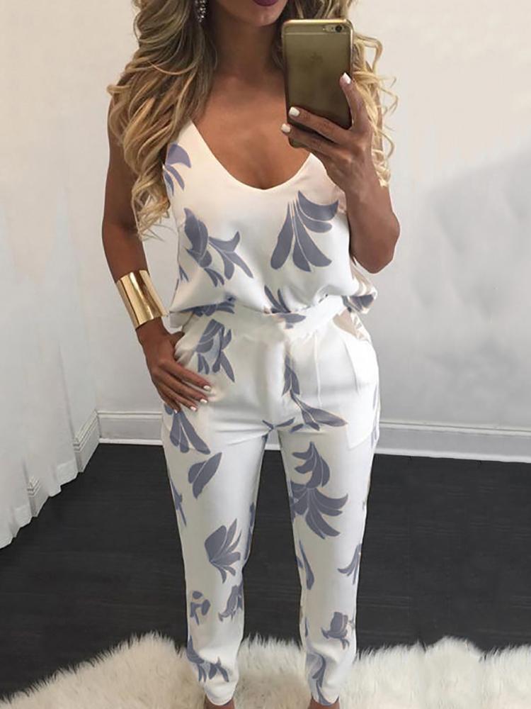 

Stylish Printed Spaghetti-strap Print Pant suit, Blue