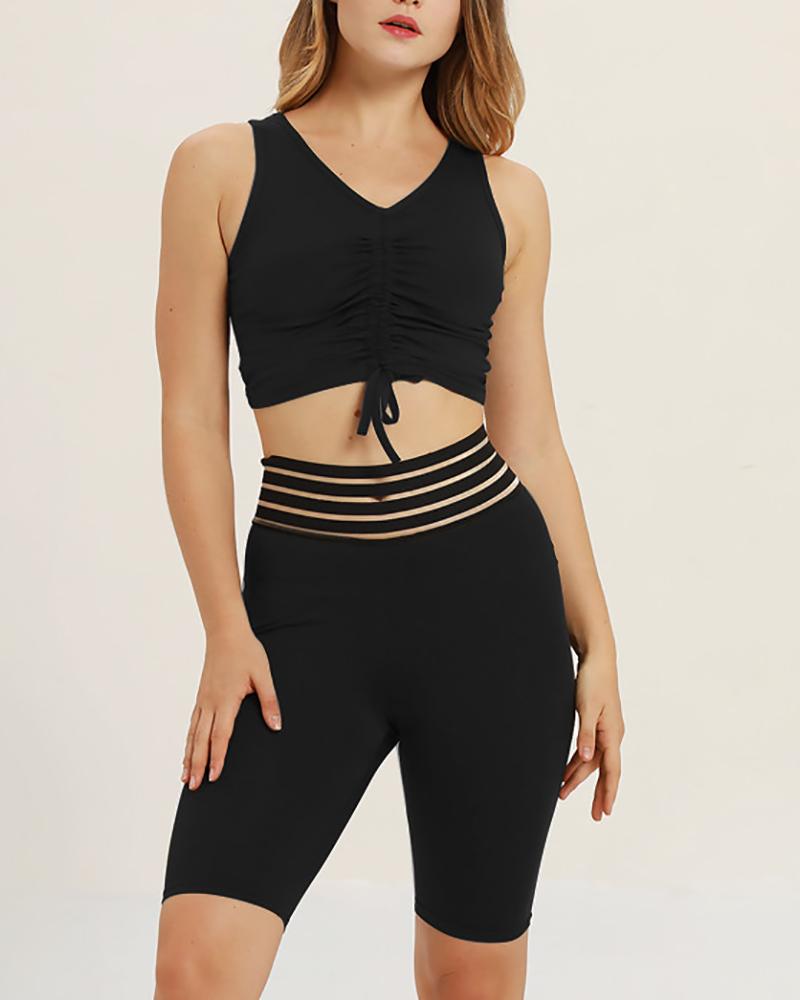 

High Waist Striped Bike Shorts, Black