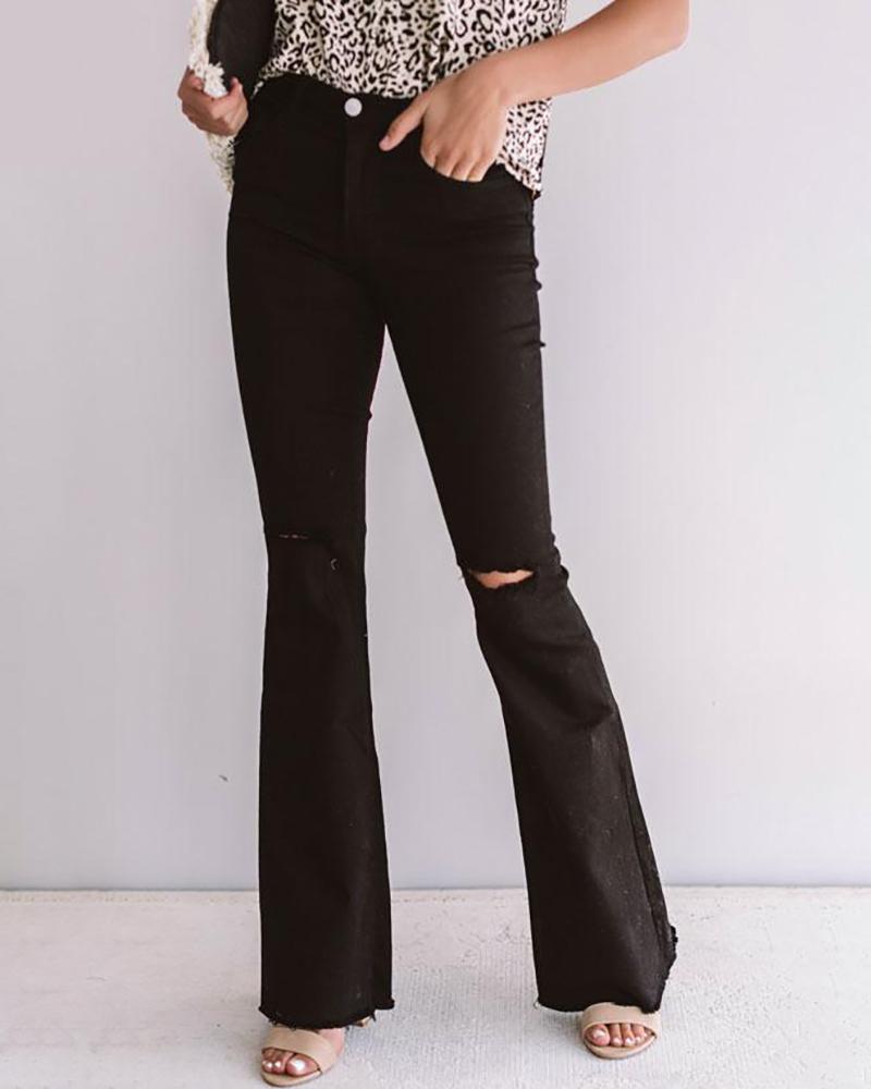 

Pocket Design Cut Out Bee-bottom Pants, Black