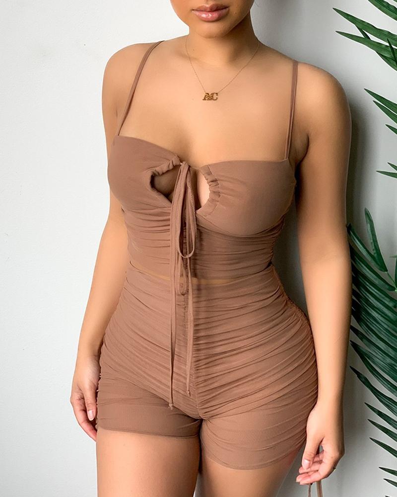 

Solid Ruched Bandage Top & Short Set, Khaki