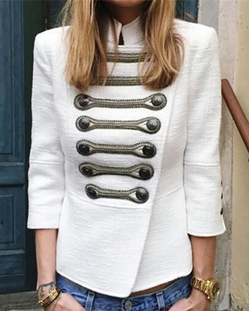 

Three Quarters Sleeve Buttoned Detail Coat, White