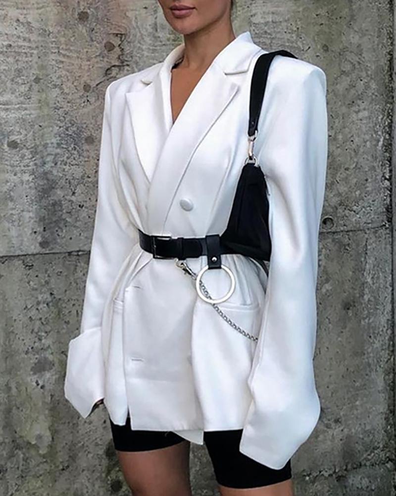 

Pocket Design Double Beasted Blazer Coat, White
