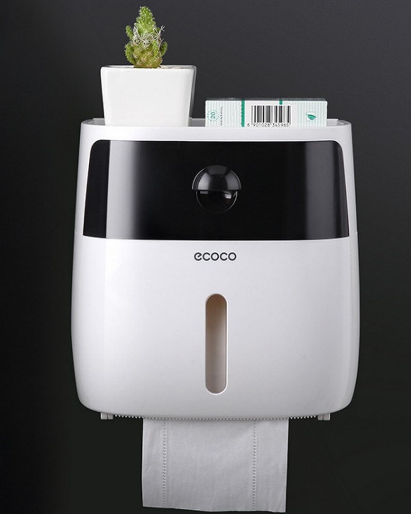 

Waterproof Wall Mount Toilet Paper Holder Towel For Bathroom Tissue Paper Box, Black