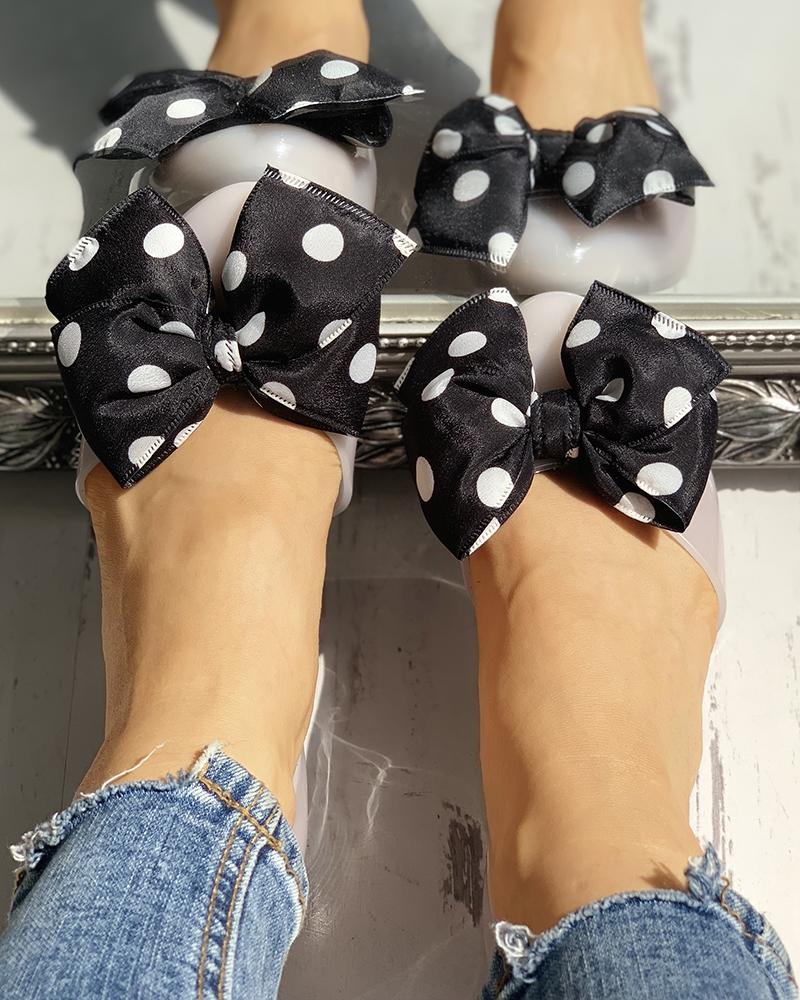 

Dot Bowknot Embellished Casual Flat Shoes, Gray