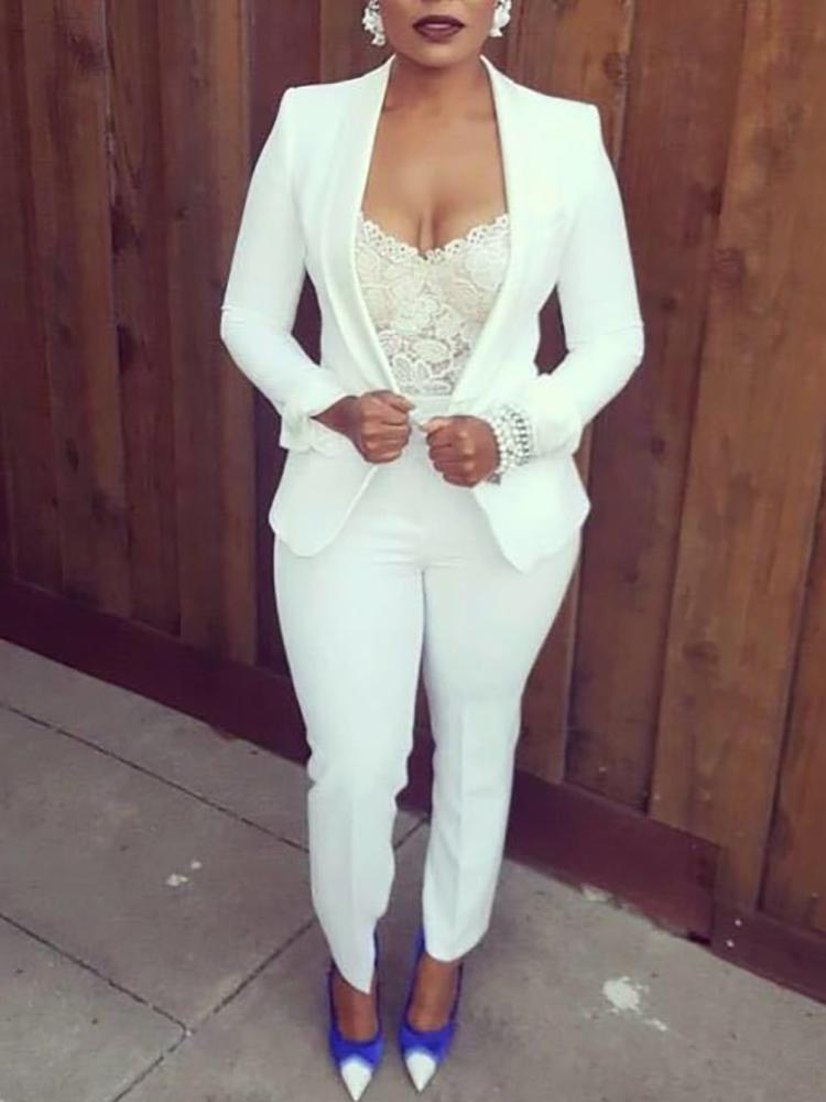 

Solid Long Sleeve Blazer & Long Pants Set