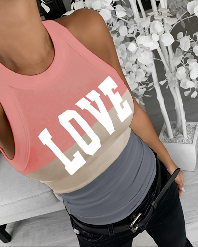 

Letter Print Sleeveless Casual Tank Top, Pink