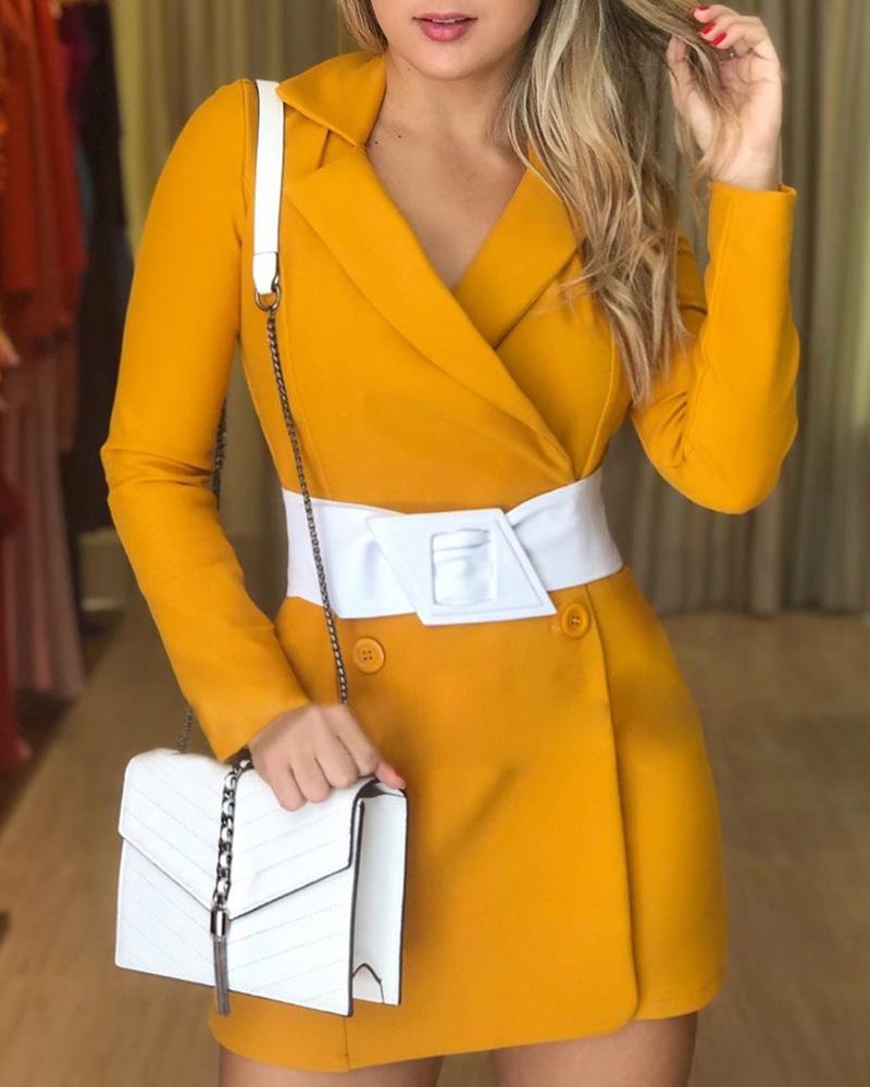 

Button Notched Neck OL Blazer Dress