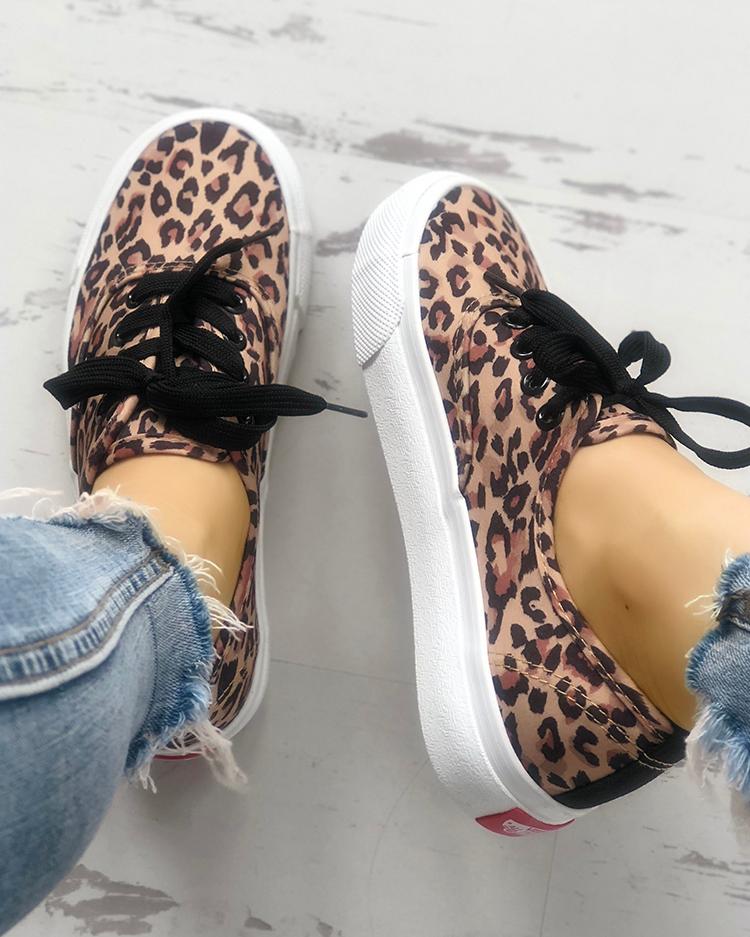 

Fashion Leopard Lace-Up Casual Sneakers, Brown