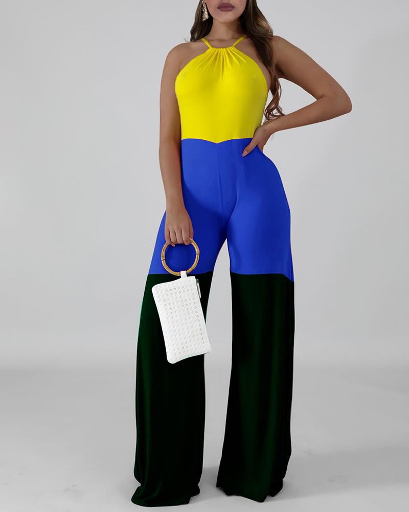

Halter Colorblock Insert Casual Jumpsuit, Yellow