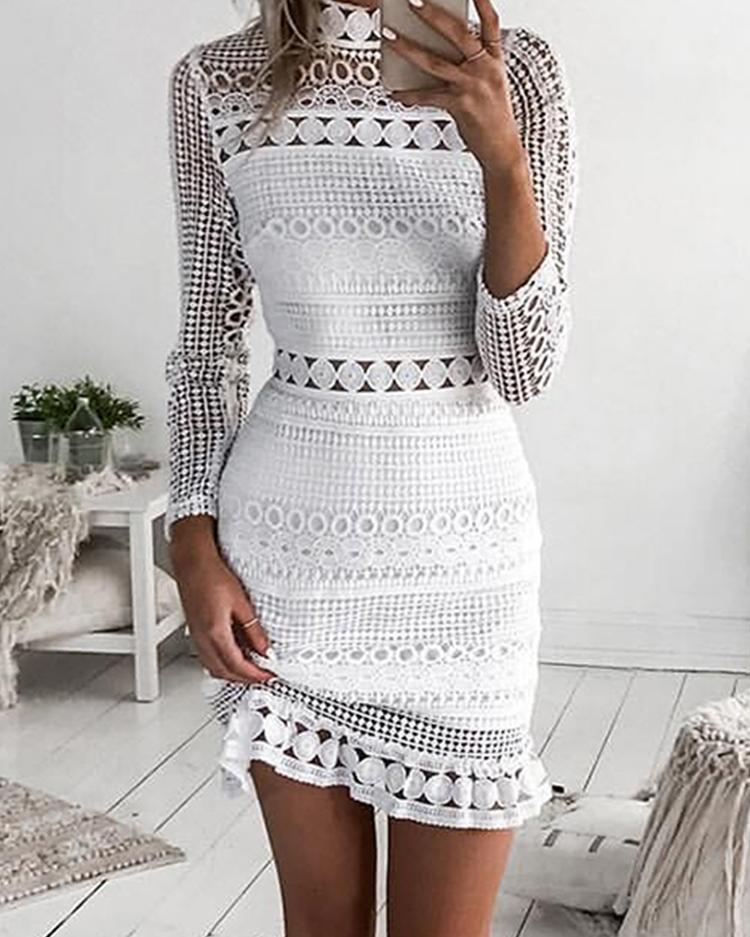 

Elegant Crochet Lace Hollow Out Sheath Dress