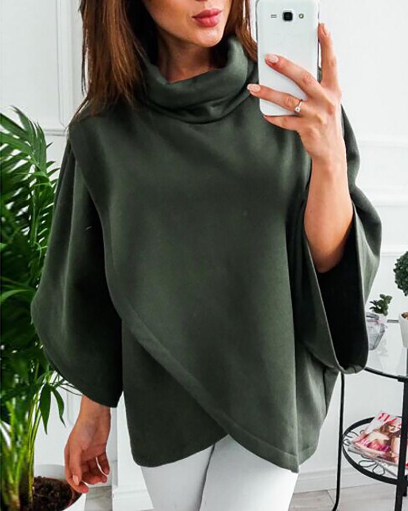 

Solid Batwing Sleeve Casual Sweatshirt, Green