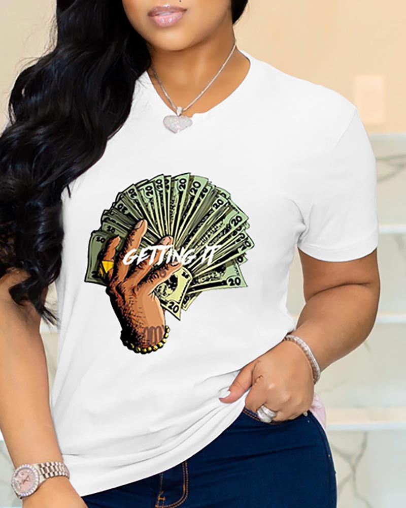 

Letter Slogan Print Short Sleeve Casual T-shirt, White