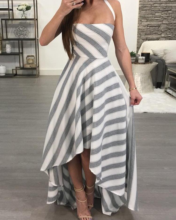 

Contrast Striped Crisscross Open Back Maxi Dress, Multicolor