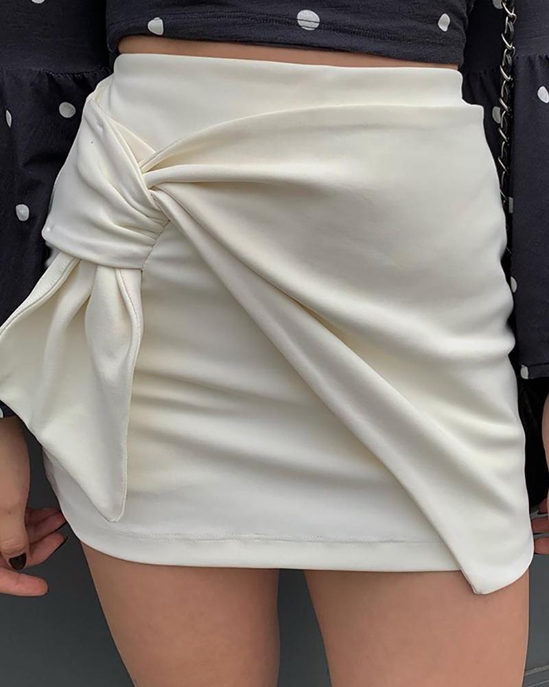 

High Waist Knotted Design Bodycon Skirts, White