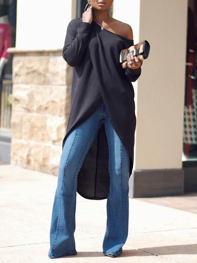 

Stylish Irregular Solid Color Women's Blouse