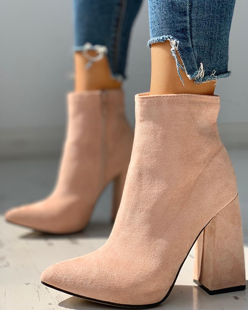 

Suede Chunky Heeled Ankle-Boots, Light pink
