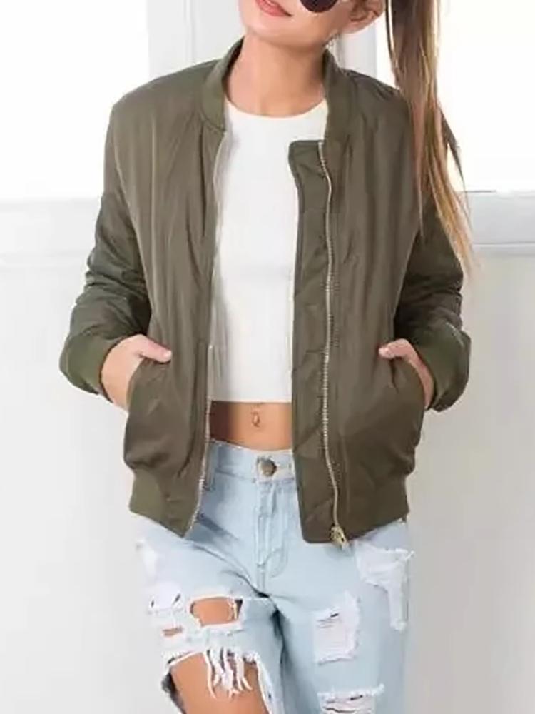 

Solid Zipper Design Casual Jacket, Army green