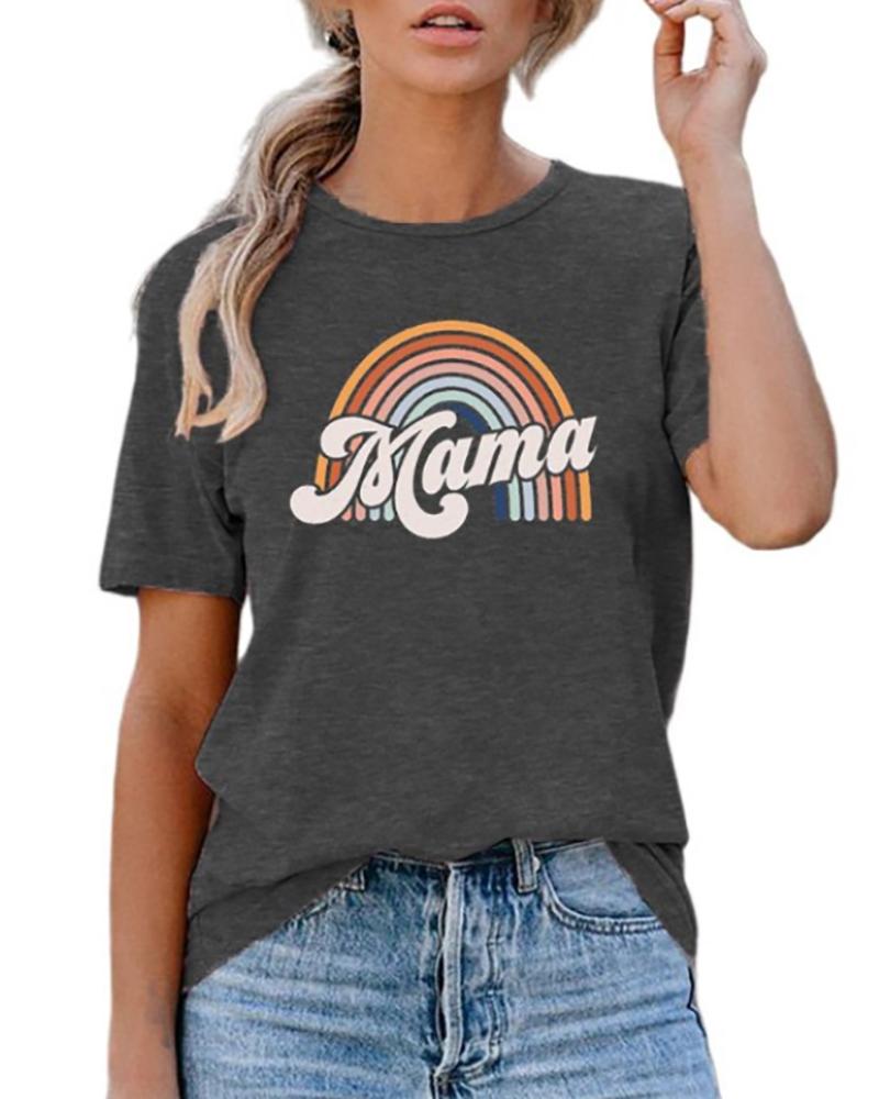 

Letter Heart Print Short Sleeve Round Neck T-shirt, Style4