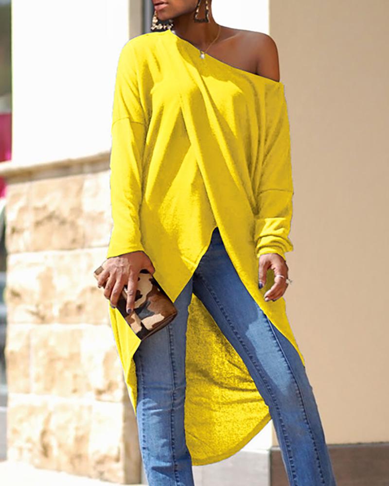 

Solid One Shoulder Dip Hem Dress, Yellow