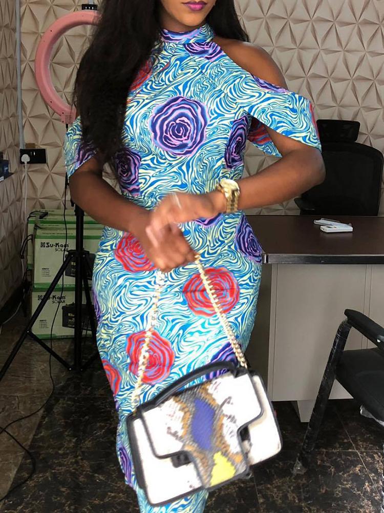 

Cut Out Shoulder Floral Print Midi Dress