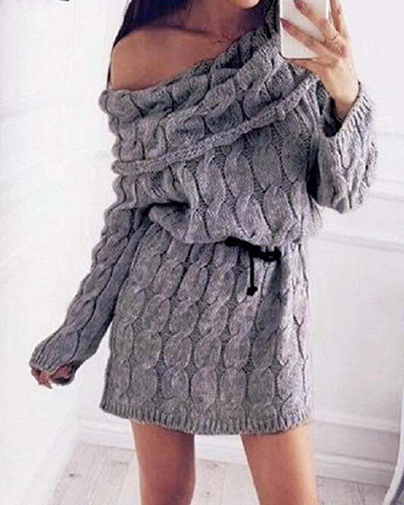 

High Neck Mohair Sweater Dress, Gray