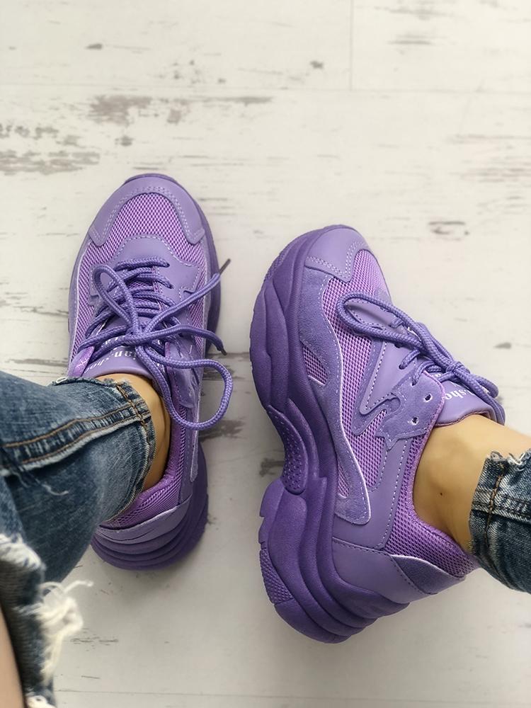 

Breathable Net Lace-Up Muffin Sneakers, Purple