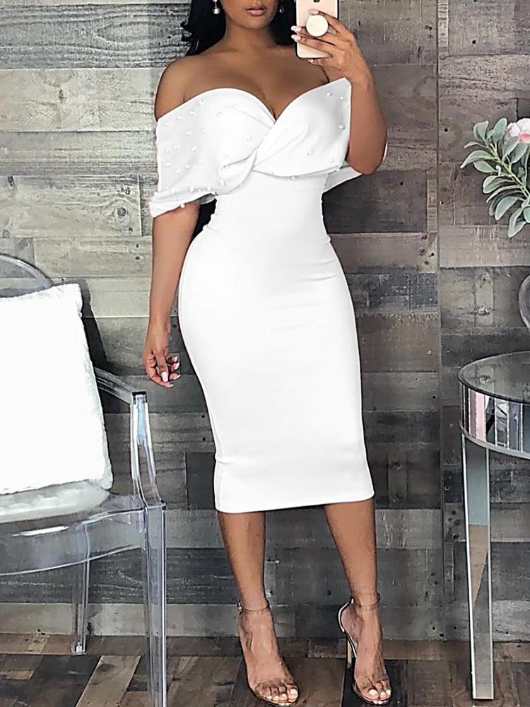 

Beaded Embellished Cross Wrap Bardot Bodycon Dress