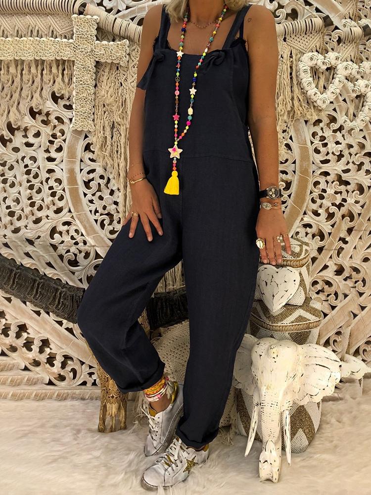 

Knot Strap Pocket Suspenders Baggy Jumpsuit