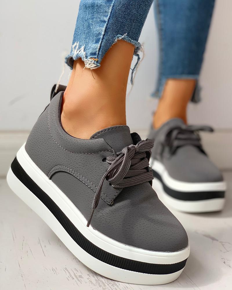

Colorblock Casual Platform Lace-Up Sneakers, Gray